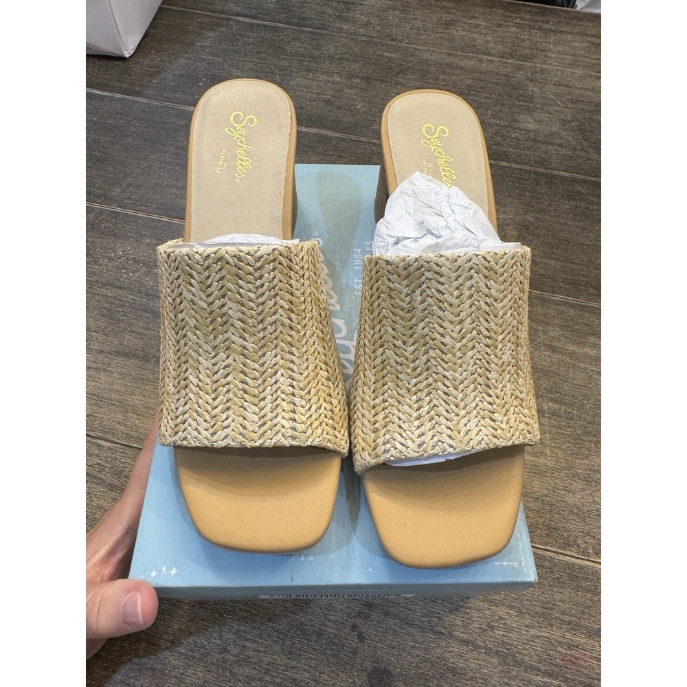 Seychelles Adapt Raffia Mules Sandal Natural Size 9 Beachy Coastal Neutral - Picture 4 of 11